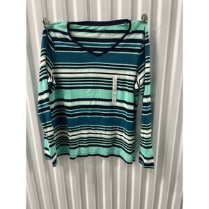 Croft & Barrow Women’s Long Sleeve V-Neck Striped Tee Size XL